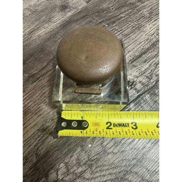 Antique Vintage Crystal Glass Block Ink Well Brass Lid Art Deco Cube Grandpacore - Picture 10 of 13